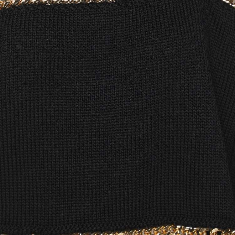 Pre Owned Balmain Black Rib Knit Chain Trim Off The Shoulder Crop Top M