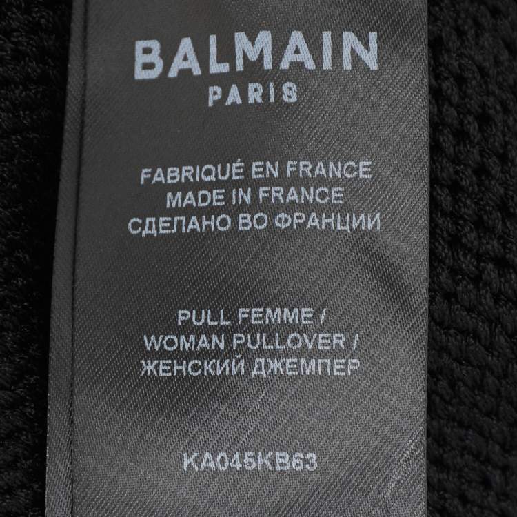 Pre Owned Balmain Black Rib Knit Chain Trim Off The Shoulder Crop Top M
