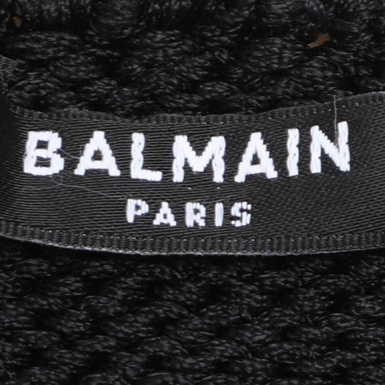 Pre Owned Balmain Black Rib Knit Chain Trim Off The Shoulder Crop Top M