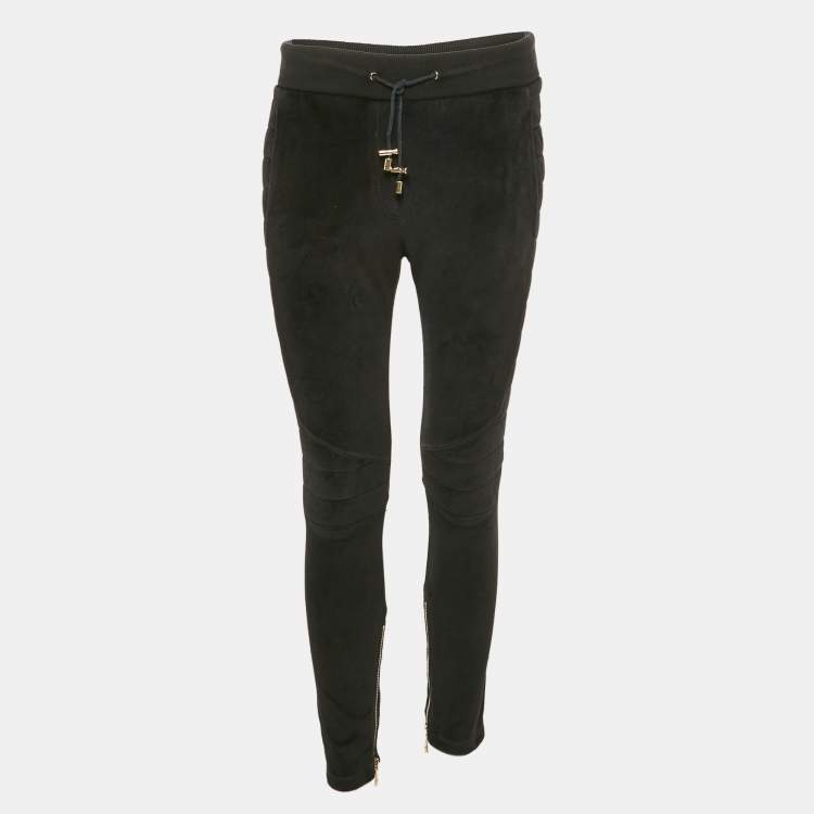 Pre Owned Balmain Black Velour Quilted Detail Pants S