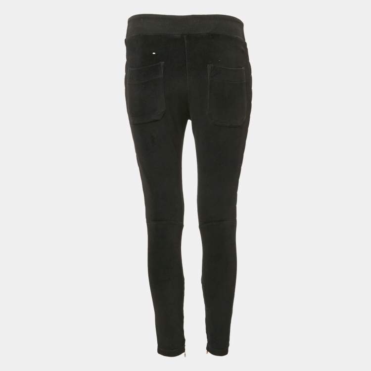 Pre Owned Balmain Black Velour Quilted Detail Pants S