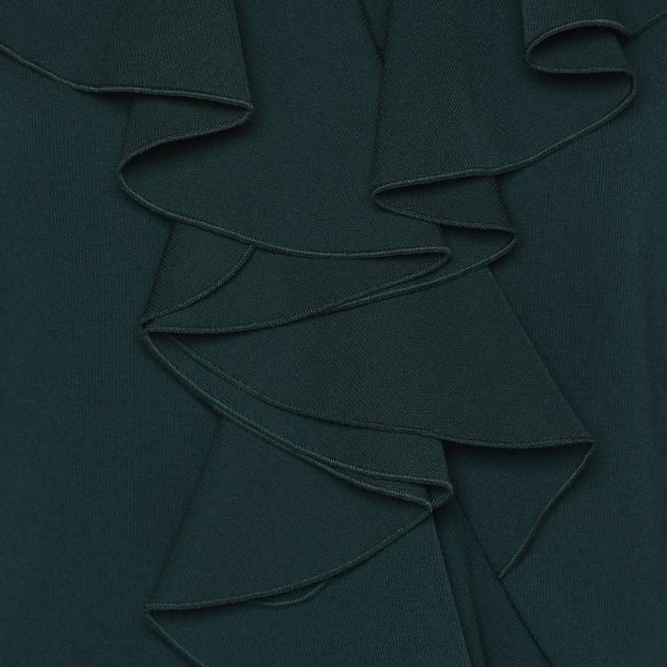 Pre Owned Balmain Green Crepe Ruffle Midi Dress M