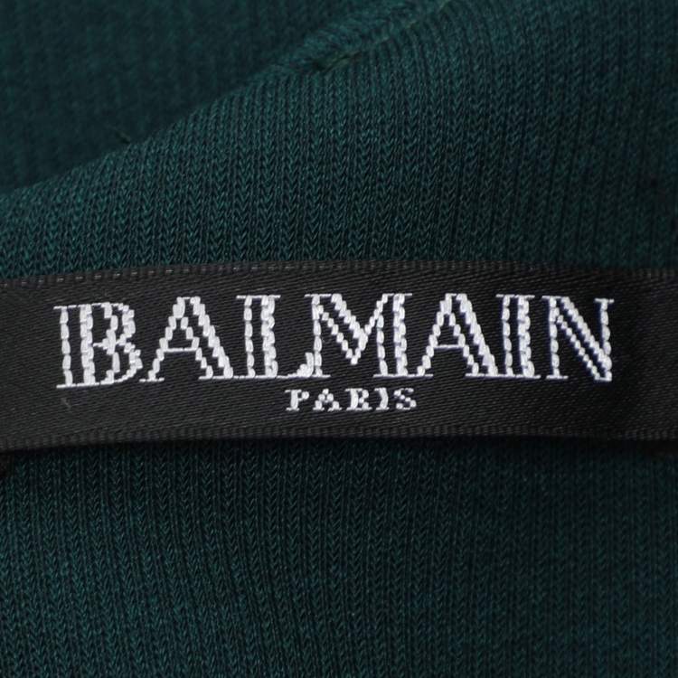 Pre Owned Balmain Green Crepe Ruffle Midi Dress M