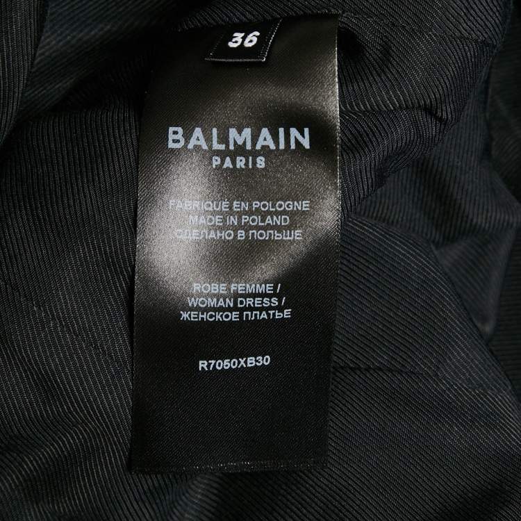 Pre Owned Balmain Beige/Black Frayed Sequin Striped Piqué Mini Dress S