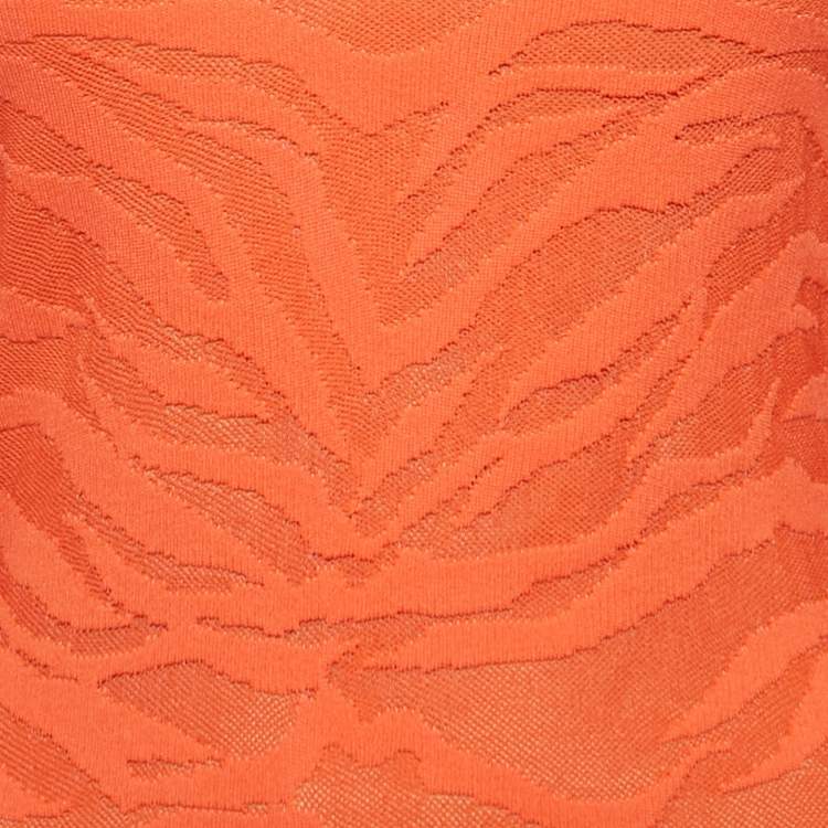 Pre Owned Balmain Orange Patterned Knit Bodycon Dress S