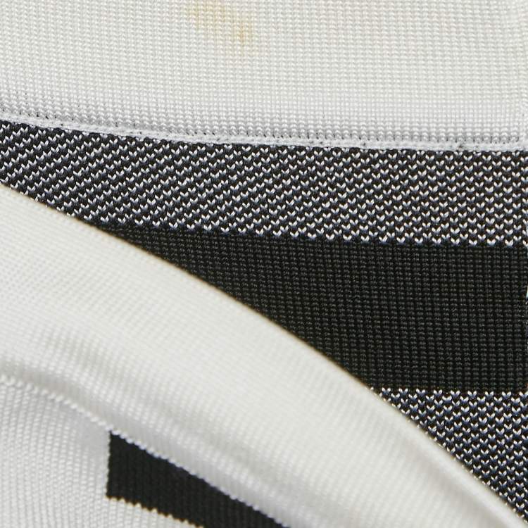 Pre Owned Balmain White/Black Intarsia Knit Zip-Up Pencil Midi Skirt S