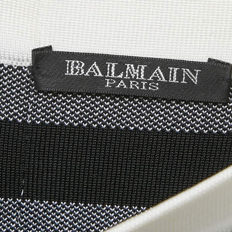 Pre Owned Balmain White/Black Intarsia Knit Zip-Up Pencil Midi Skirt S
