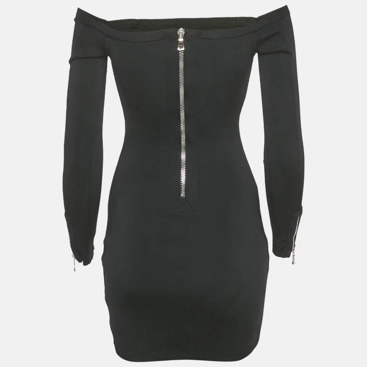 Pre Owned Balmain Black Rib Knit Mini Bodycon Dress S