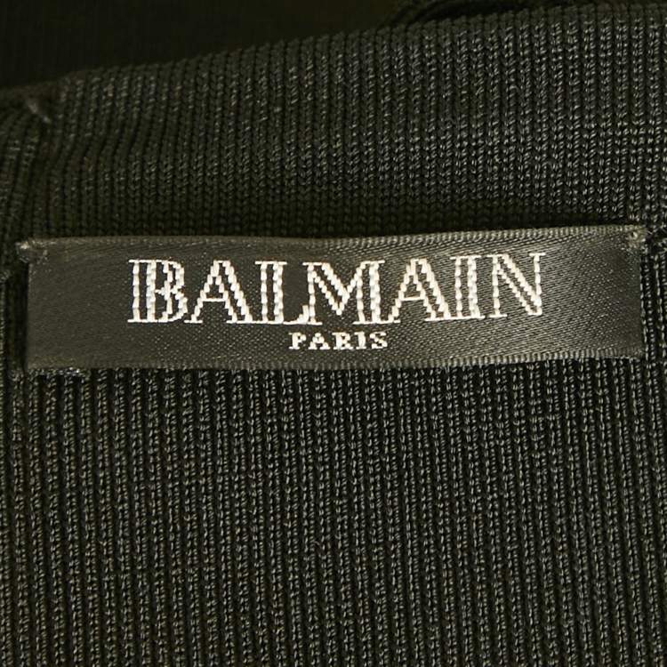 Pre Owned Balmain Black Rib Knit Mini Bodycon Dress S