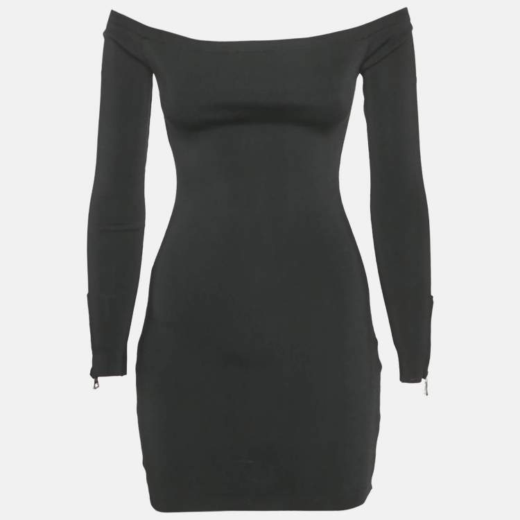 Pre Owned Balmain Black Rib Knit Mini Bodycon Dress S