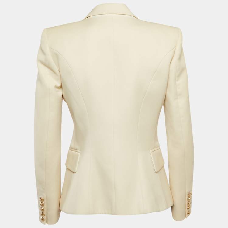 Pre Owned Balmain Cream Wool Tailored Blazer M