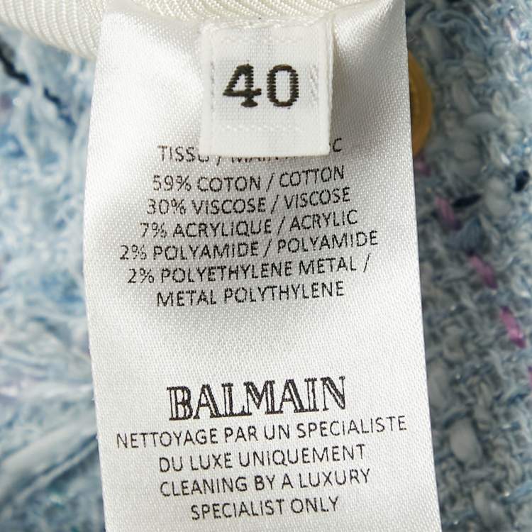 Pre Owned Balmain Blue Tweed Button Detail Fringed Shorts M