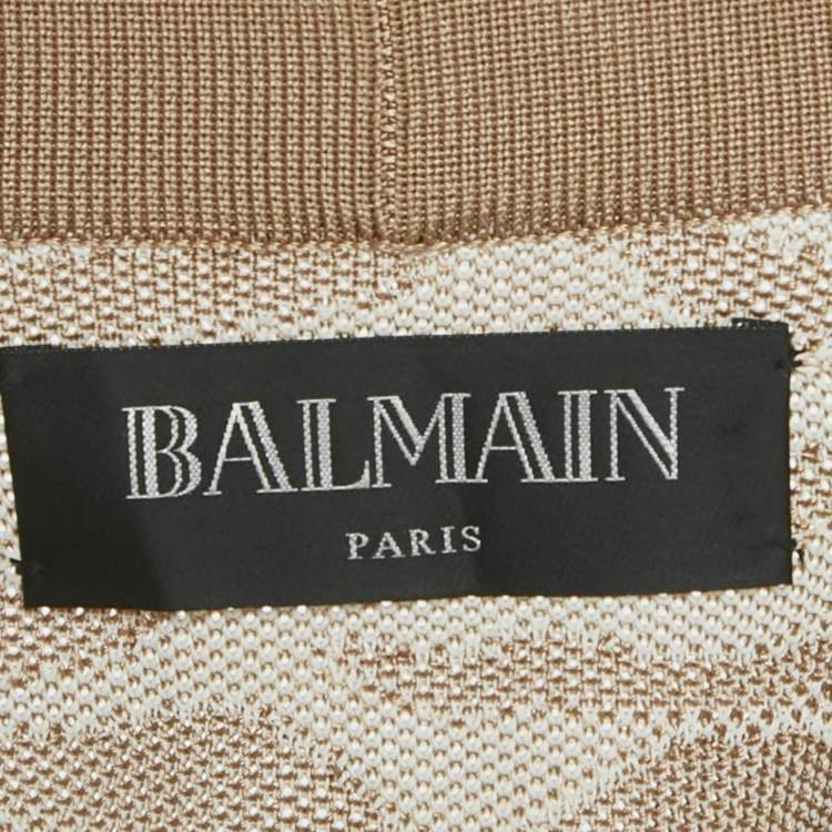 Pre Owned Balmain Beige/White Zebra Pattern Jacquard Knit Drawstring Detail Cardigan S