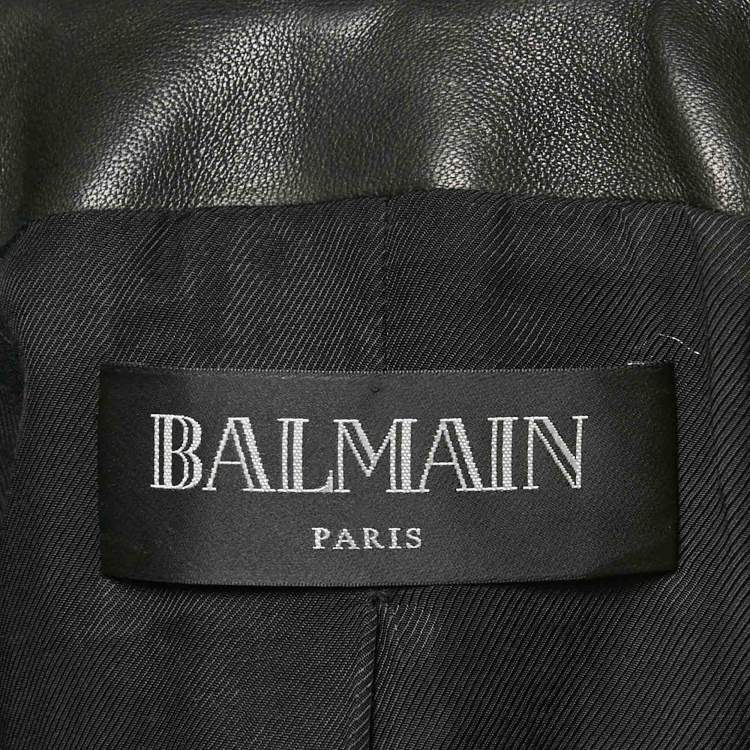 Pre Owned Balmain Black Leather Double Breasted Jacket M