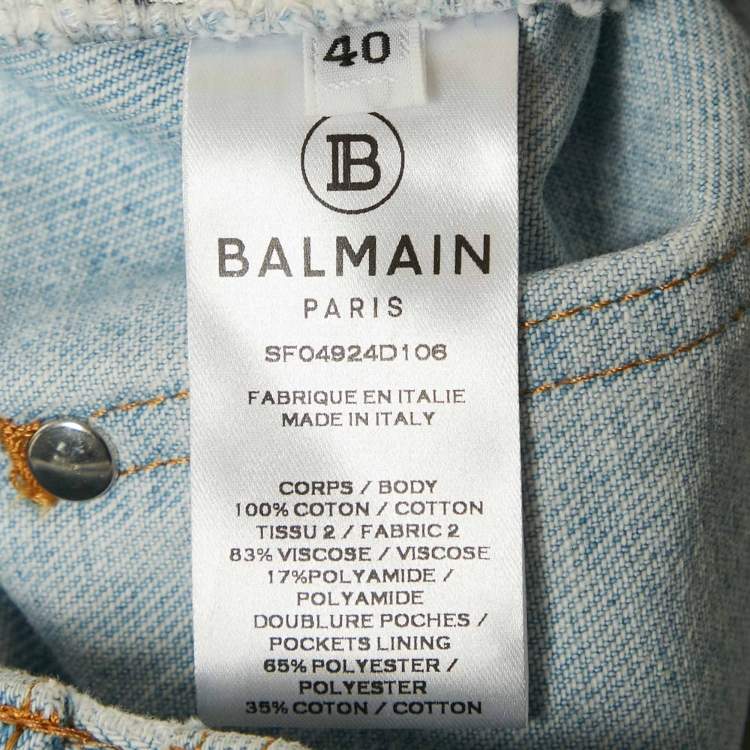Pre Owned Balmain Blue/Black Denim and Lurex Knit Pleated Maxi Skirt M