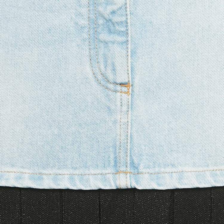 Pre Owned Balmain Blue/Black Denim and Lurex Knit Pleated Maxi Skirt M