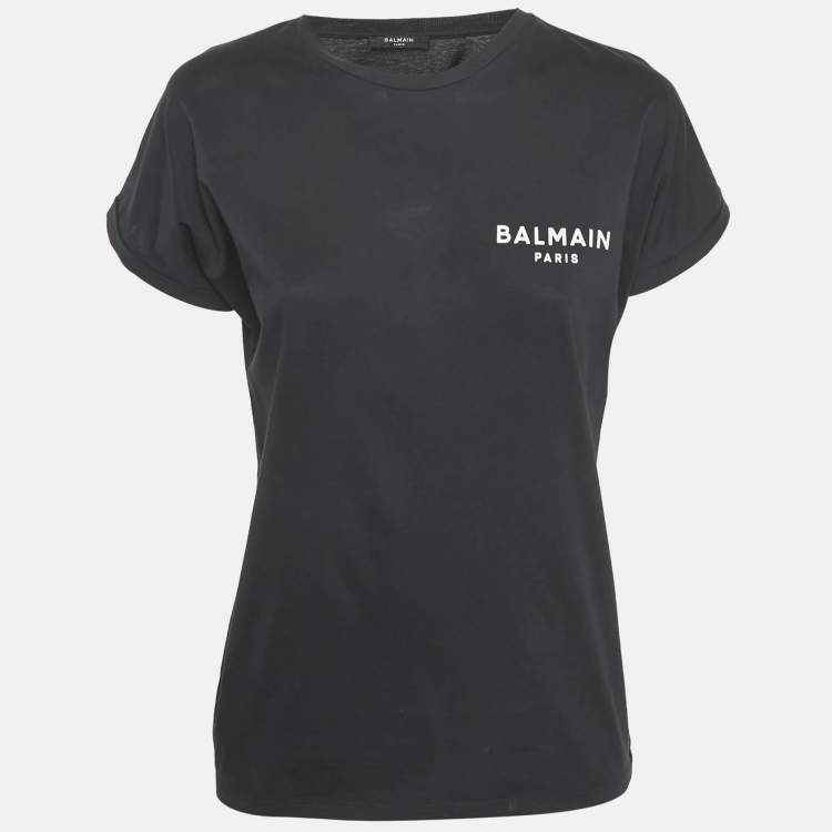 Pre Owned Balmain Black Logo Print Jersey T-Shirt M