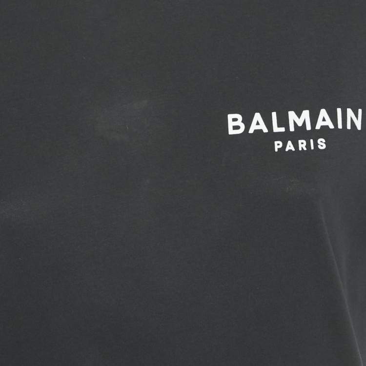 Pre Owned Balmain Black Logo Print Jersey T-Shirt M