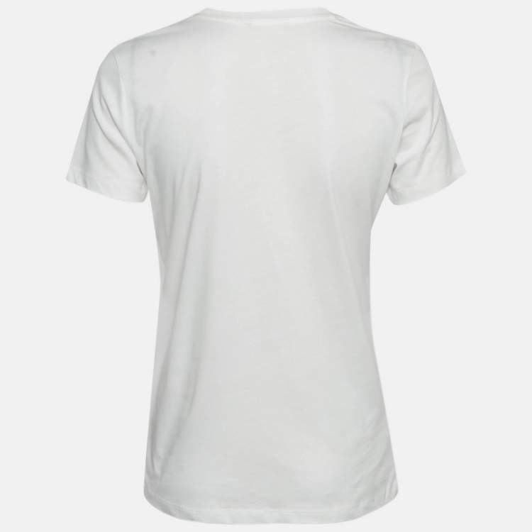 Pre Owned Balmain White Logo Print Cotton Button Detail T-Shirt XS