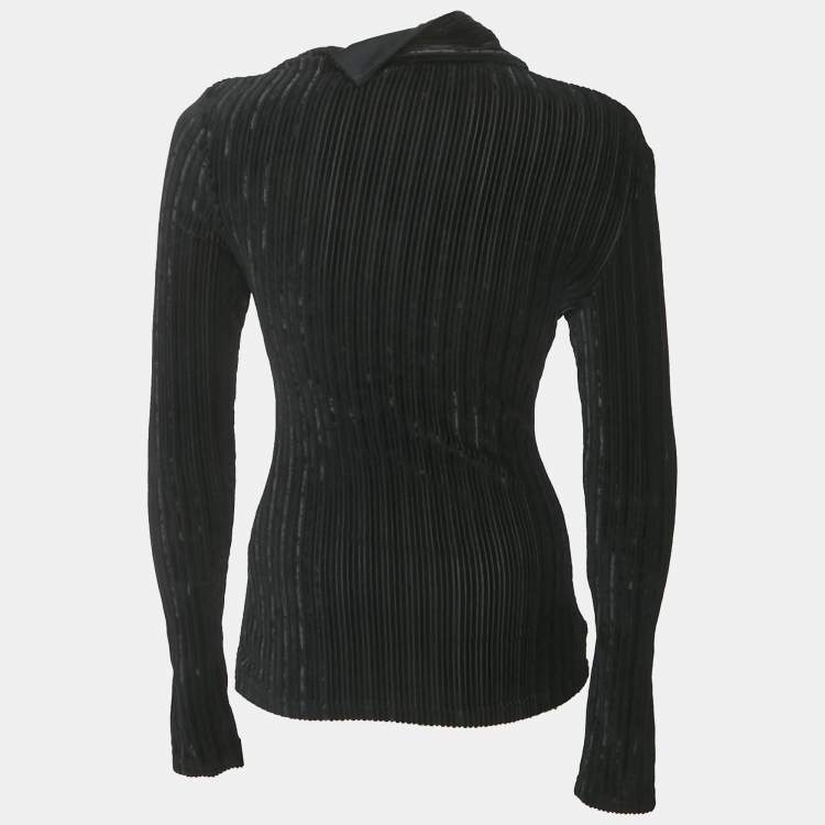 Pre Owned Balmain Black Velvet Rib Knit Pullover S