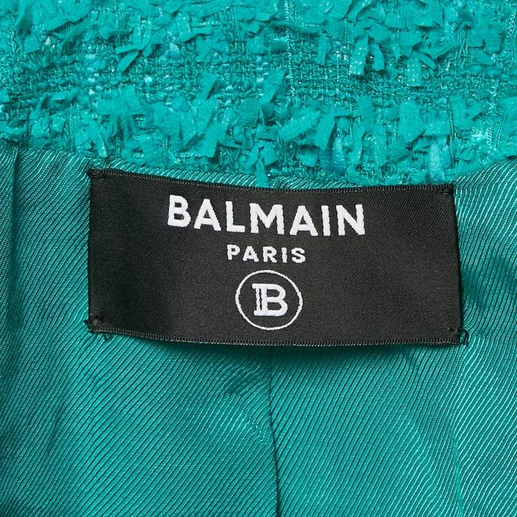 Pre Owned Balmain Blue Tweed Double Breasted Jacket S
