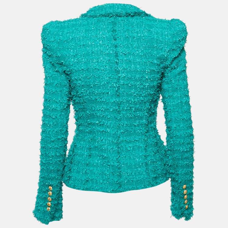 Pre Owned Balmain Blue Tweed Double Breasted Jacket S