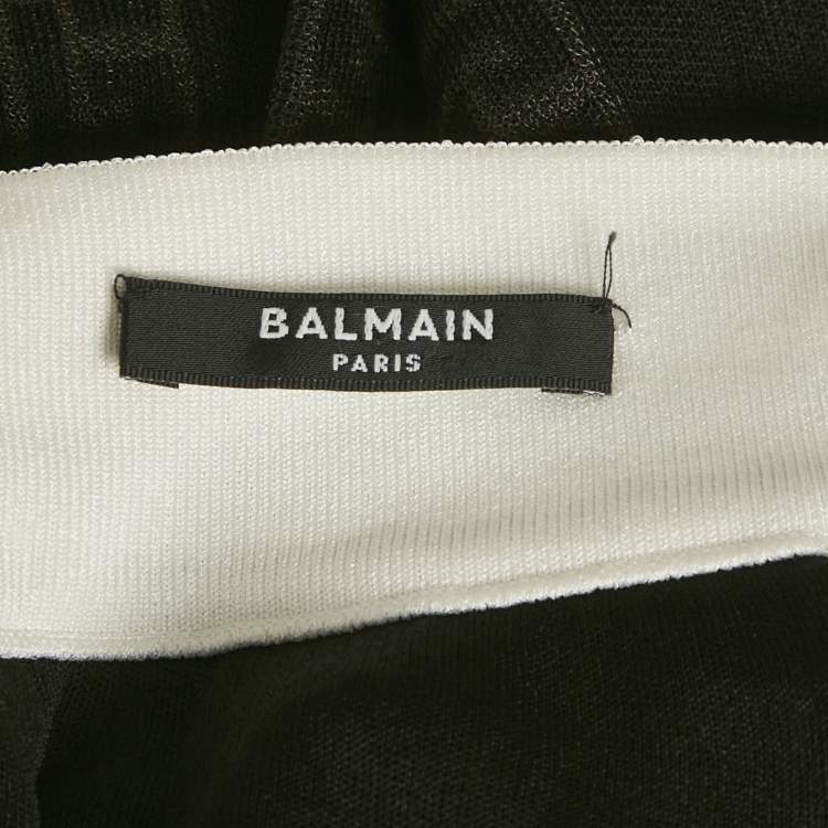 Pre Owned Balmain Black Monogram Mesh Pleated Mini Skirt S