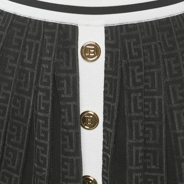 Pre Owned Balmain Black Monogram Mesh Pleated Mini Skirt S