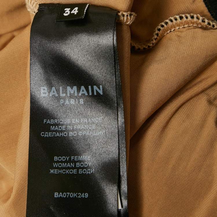 Pre Owned Balmain Black Monogram Mesh High Neck Bodycon Top S