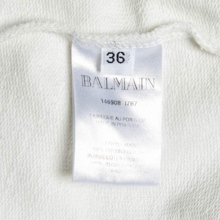 Pre Owned Balmain White Logo Print Cotton Crew Neck Sweatshirt S