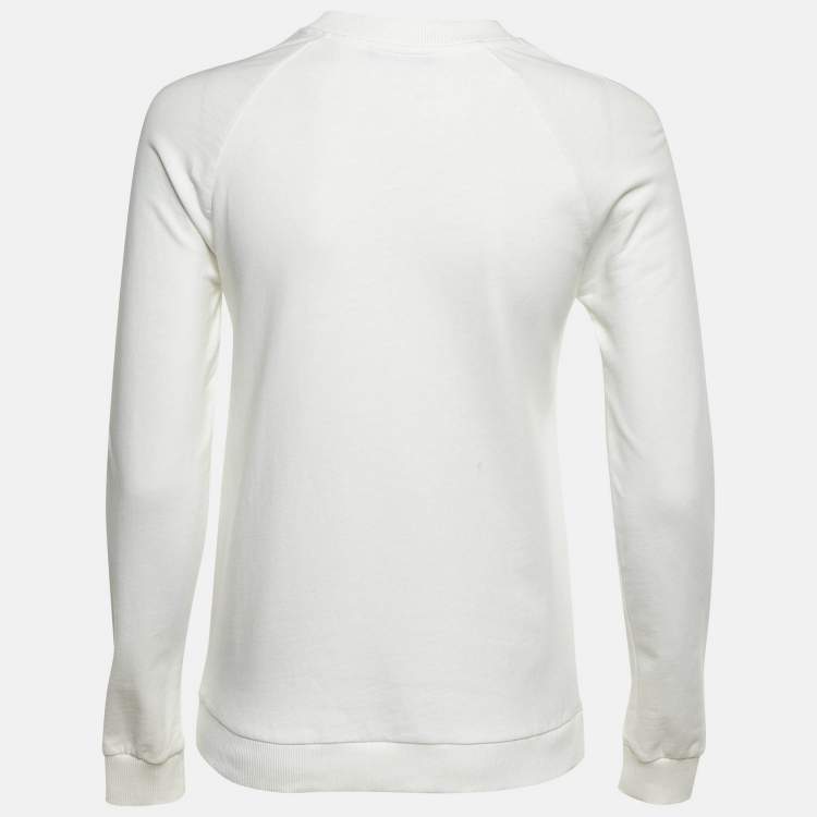 Pre Owned Balmain White Logo Print Cotton Crew Neck Sweatshirt S