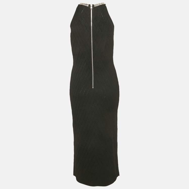 Pre Owned Balmain Black Sequin Embellished Knit Midi Dress L