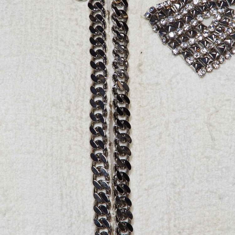 Pre Owned Balmain Ivory Tweed Chain & Bow Embellished Jacket L