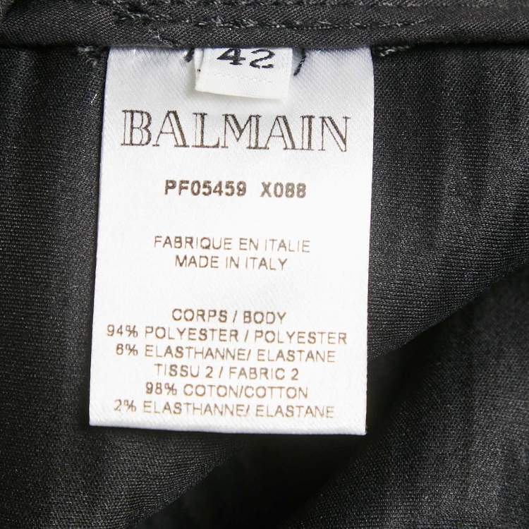 Pre Owned Balmain Black Denim Waist Trim Stretch Crepe Pleated Pants L