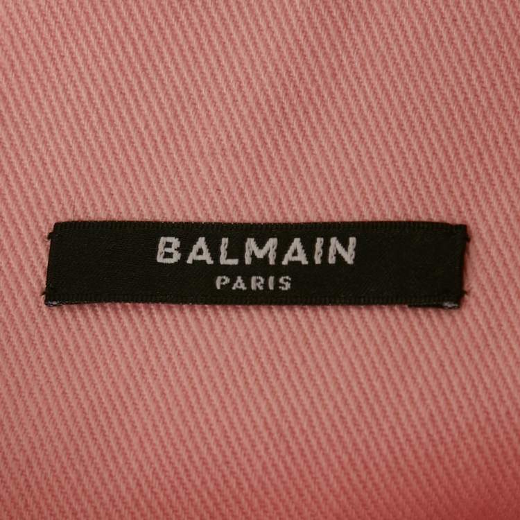 Pre Owned Balmain Pink Denim Applique Detail Pleated Mini Skirt S