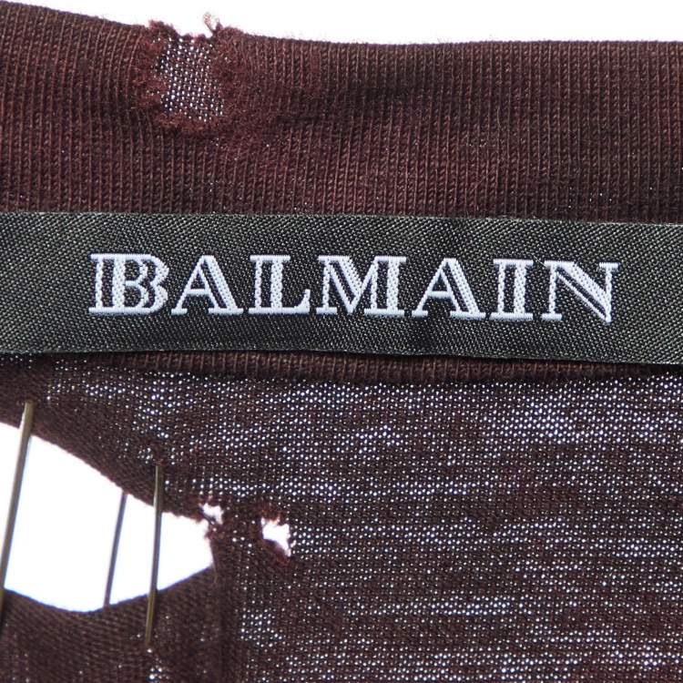 Pre Owned Balmain Red & Burgundy Cotton Pin Detail Sleeveless T-Shirt S
