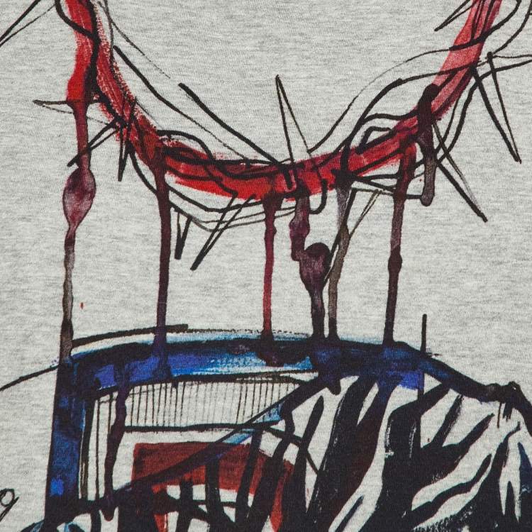 Pre Owned Balmain Grey Printed Cotton Knit Pin Detail T-Shirt M