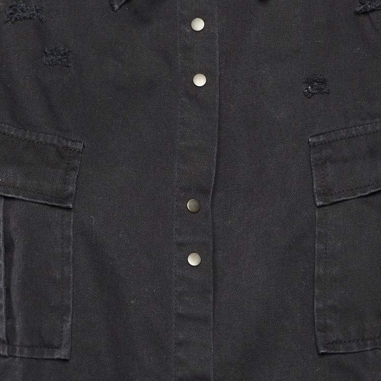 Pre Owned Balmain Black Cotton Distressed Button Front Shirt M