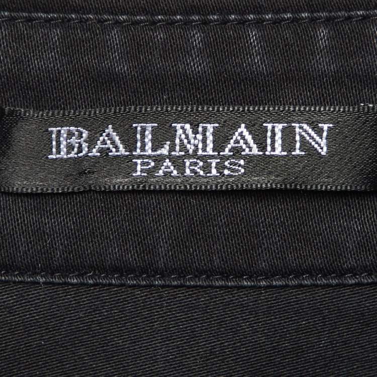 Pre Owned Balmain Black Cotton Distressed Button Front Shirt M