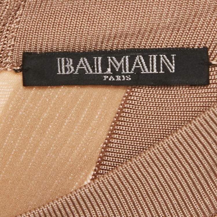 Pre Owned Balmain Dark Beige Stretch Knit Sleeveless Bodycon Mini Dress S