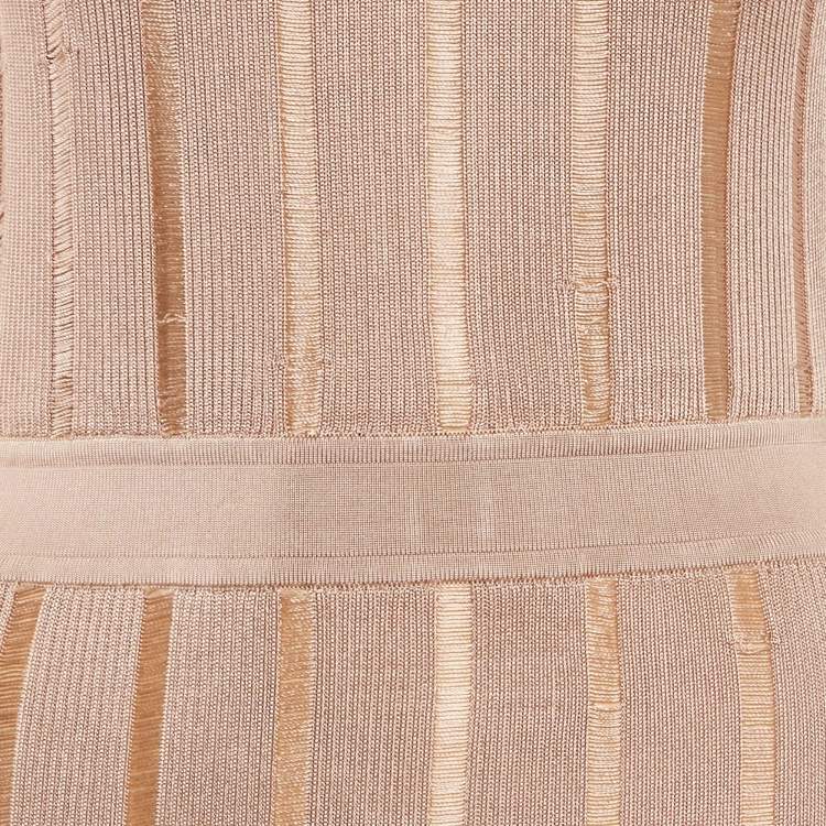 Pre Owned Balmain Dark Beige Stretch Knit Sleeveless Bodycon Mini Dress S