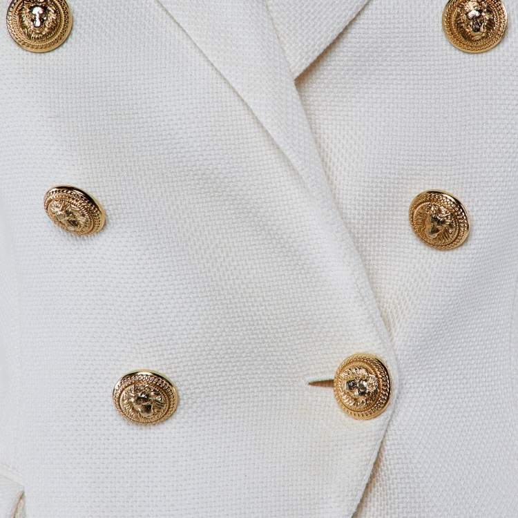 Pre Owned Balmain Ivory Cotton Double Breasted Jacket S