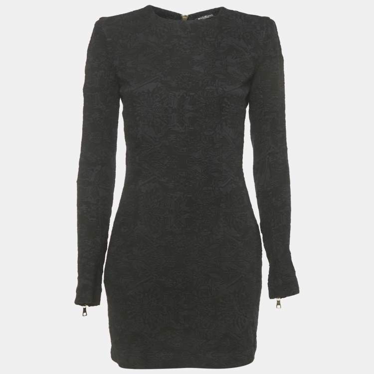 Pre Owned Balmain Black Jacquard Mini Dress M