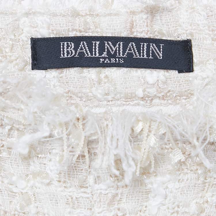 Pre Owned Balmain Cream Tweed Raw Edge Detail Shorts S