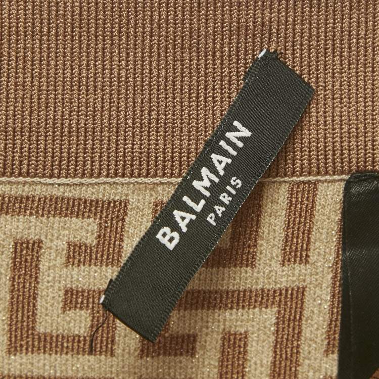 Pre Owned   Balmain Brown Monogram Jacquard Lurex Leggings S