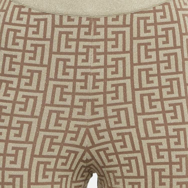 Pre Owned   Balmain Brown Monogram Jacquard Lurex Leggings S