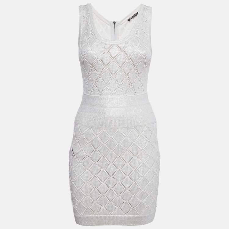 Pre Owned Balmain Ivory Lurex Knit Sleeveless Mini Dress S