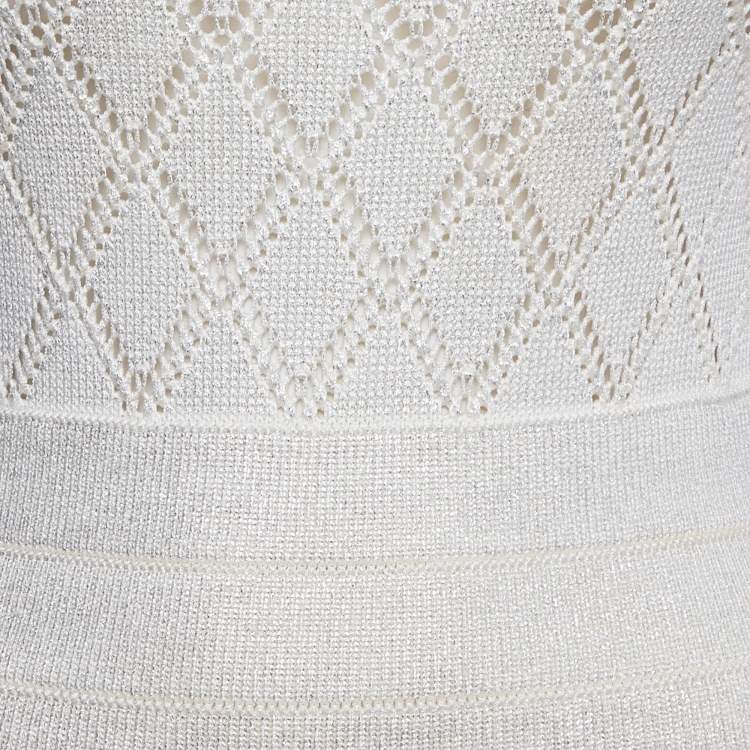 Pre Owned Balmain Ivory Lurex Knit Sleeveless Mini Dress S