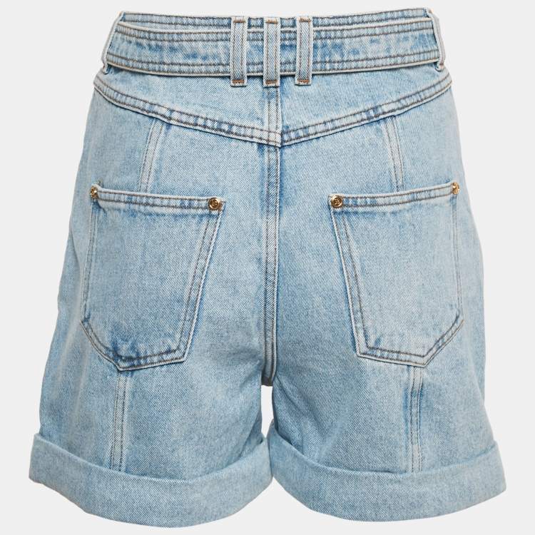 Pre Owned Balmain Blue Logo Detail Belt Denim Short M