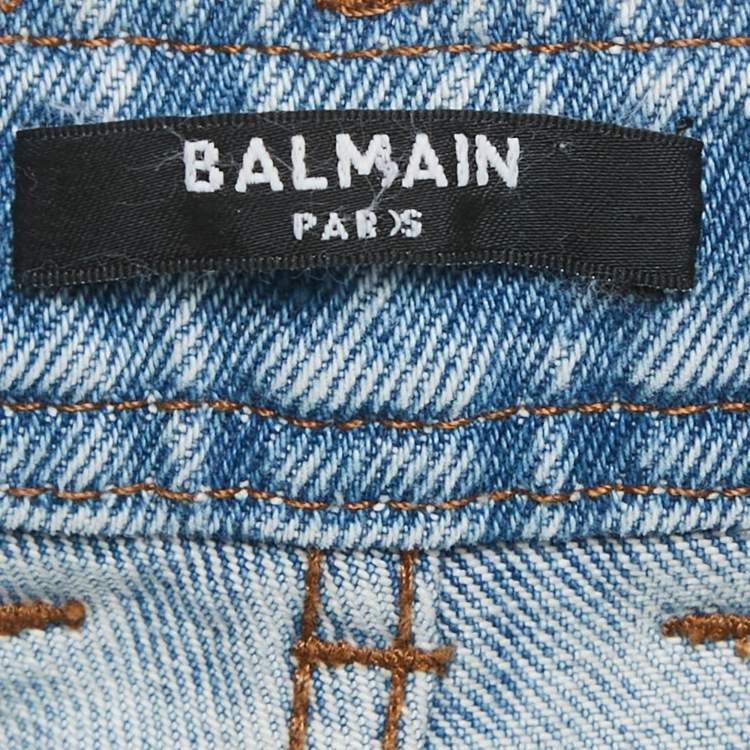 Pre Owned Balmain Blue Logo Detail Belt Denim Short M